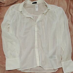 GAP Women's Creamy White Sheer Button Down Shirt